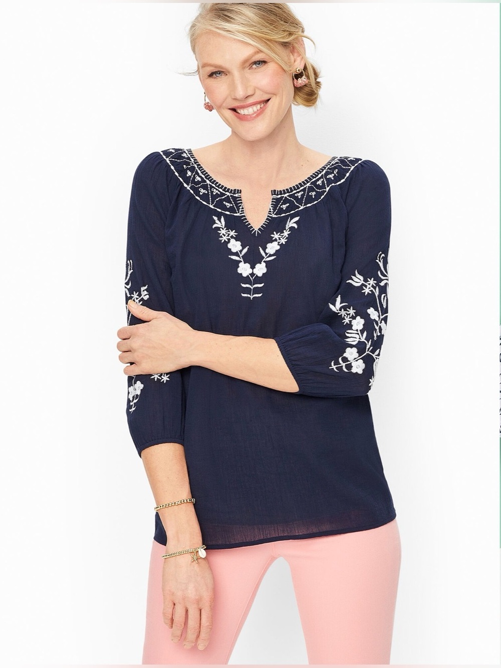 Talbots Flower Embroidered Gauze Top Size X